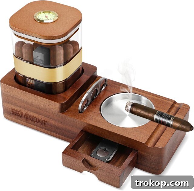 The Art of Appreciation: 37 Perfect Thank You Gifts 6 Elegant Cigar Humidor and Cigar Ashtray Set, a sophisticated thank you gift for connoisseurs.