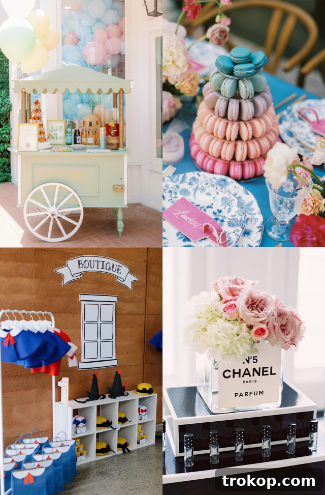 Paris Theme Party decorations with pink and white colors