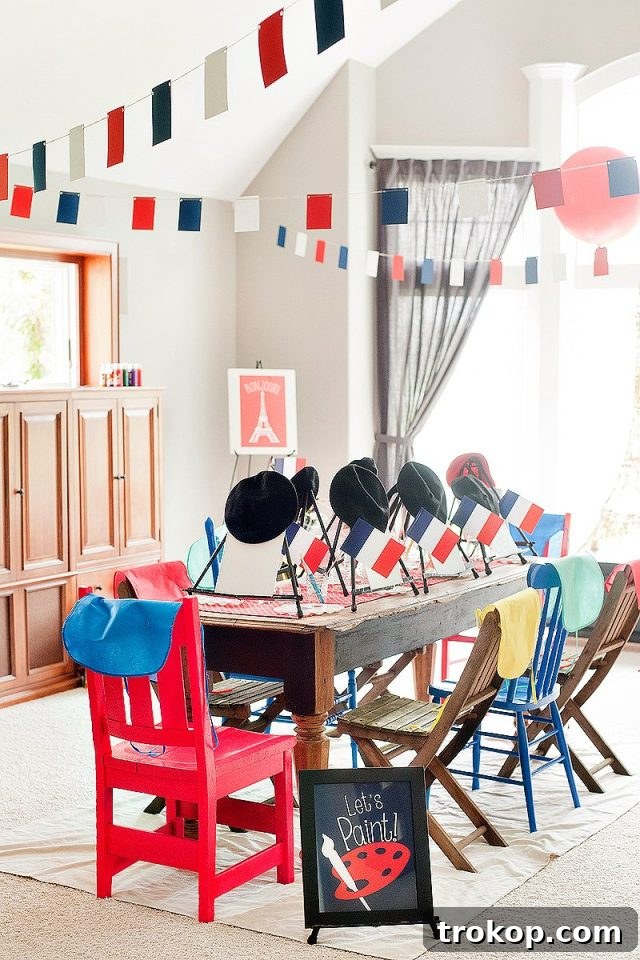 French Painting Party with red, white, and blue theme