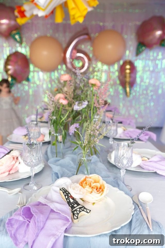 Parisian market birthday party with lavender touches