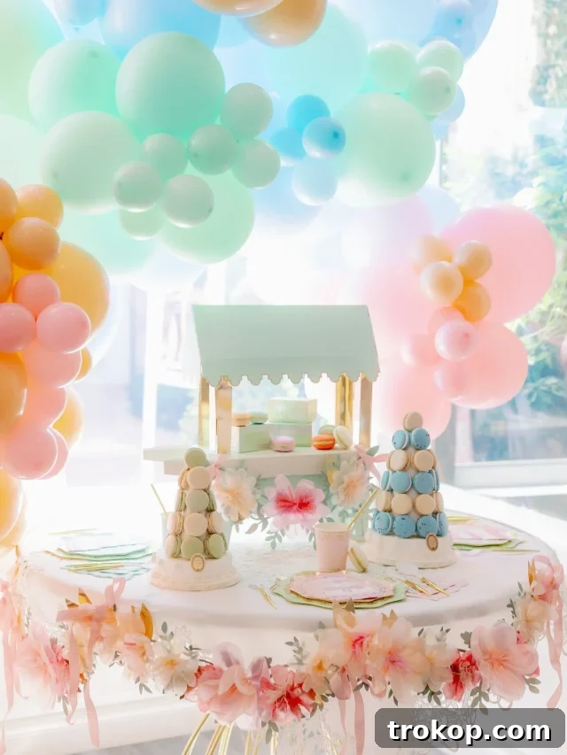 Ladurée Paris theme party with green and pink pastel scheme