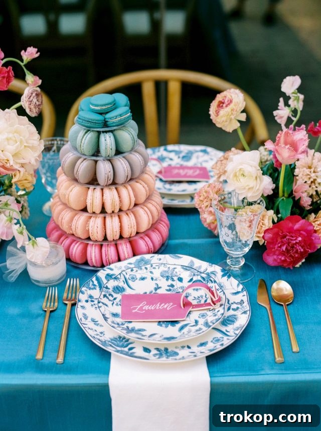 Emily in Paris party theme with vibrant blue and floral decor