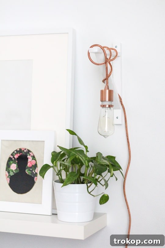 DIY: Metallic Pendant Sconce - A close-up of the finished wall light in detail.