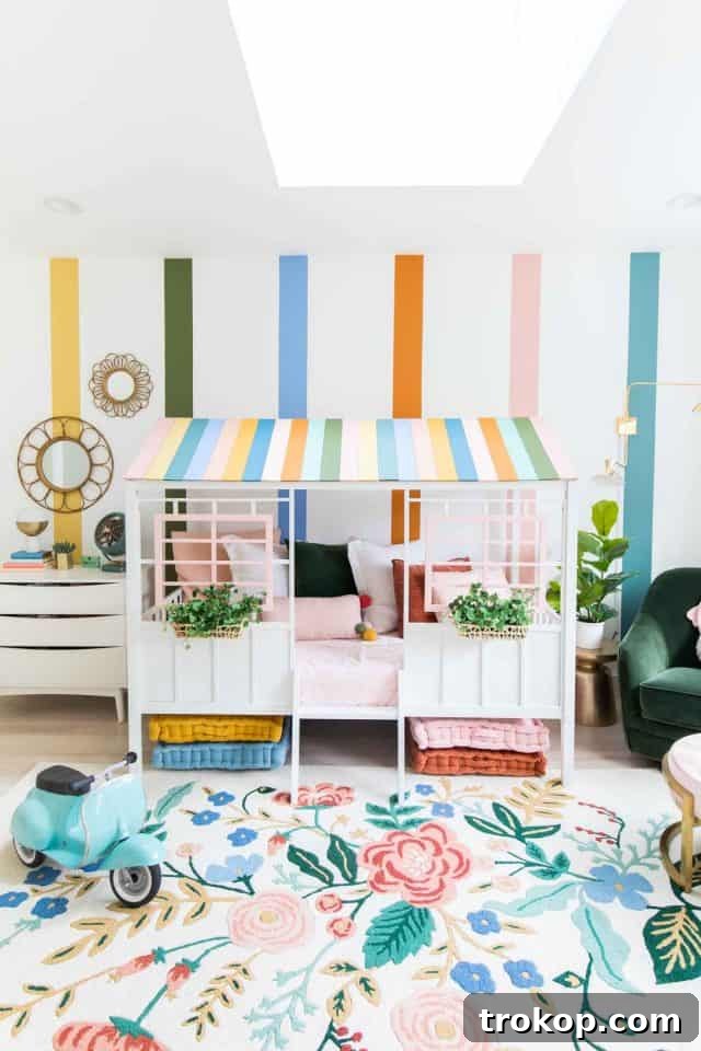 Vibrant DIY Toddler Playhouse Bed 2 Colorful Little Girls Bedroom Idea for girls room painting ideas by Sugar & Cloth for Behr