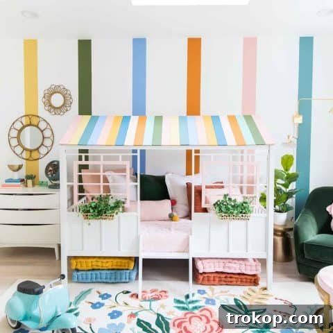 Vibrant DIY Toddler Playhouse Bed 14 Colorful Little Girls Bedroom Idea for girls room painting ideas by Sugar & Cloth for Behr