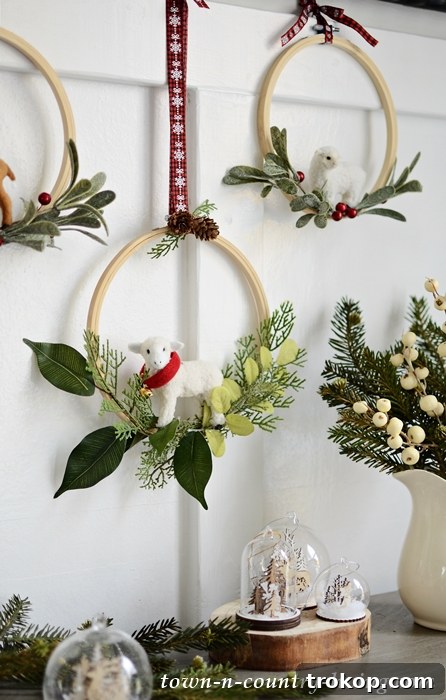 27 Handmade Christmas Wreaths for a Festive Home 27 Whimsical DIY Embroidery Hoop Christmas Wreath with animal ornaments