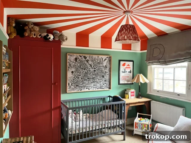 His Style, His Walls: Personalized Paint Ideas for Boys' Bedrooms 3 Circus Tent Ceiling Paint Idea for Bedroom