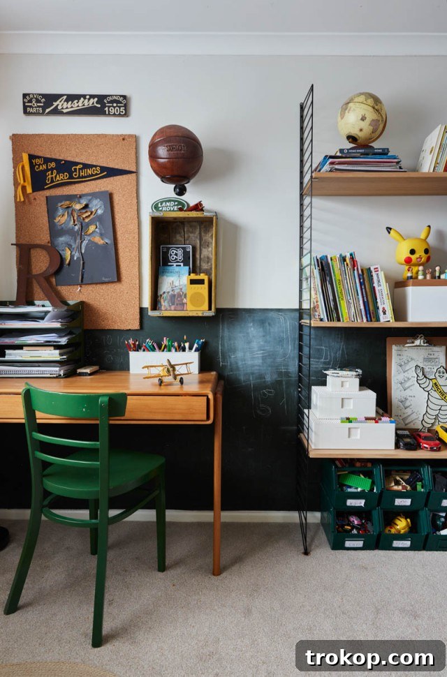 His Style, His Walls: Personalized Paint Ideas for Boys' Bedrooms 8 Chalkboard accent wall paint for a boys travel themed room