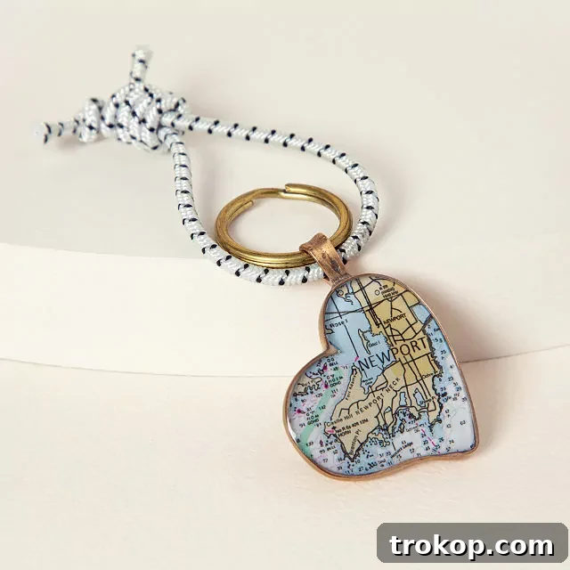 Bronze Custom Map Heart Key Ring - A meaningful personalized gift for travelers