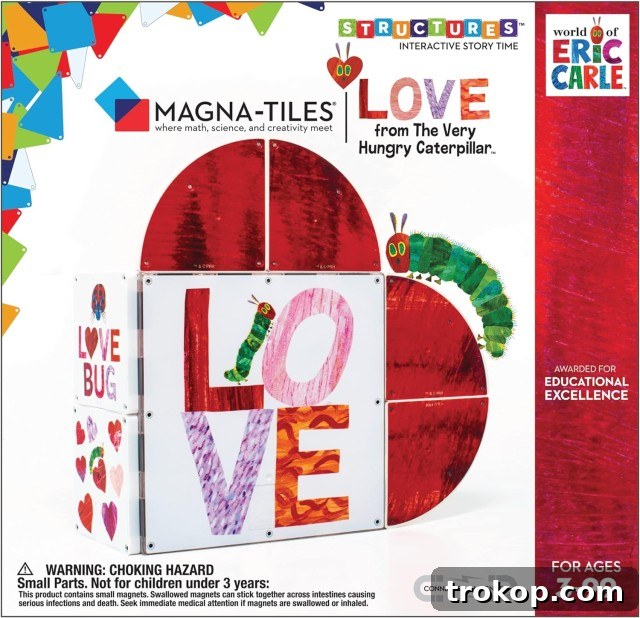 34 Heartwarming Valentines Day Gifts for Kids 6 CreateOn Magna-Tiles Love from The Very Hungry Caterpillar Set, Magnetic Kids’ Building Toys