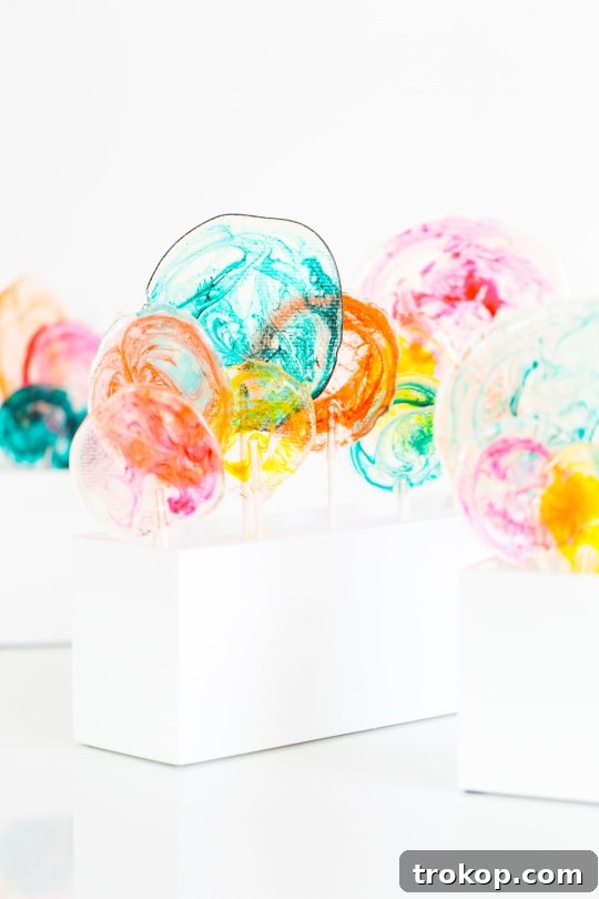 marbled DIY spiked lollipops - sugar and cloth - recipe
