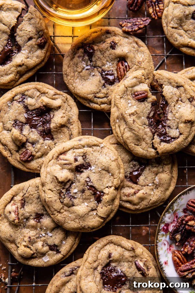 Brown Butter Bourbon Pecan Chocolate Chunk Cookies for alcohol dessert ideas