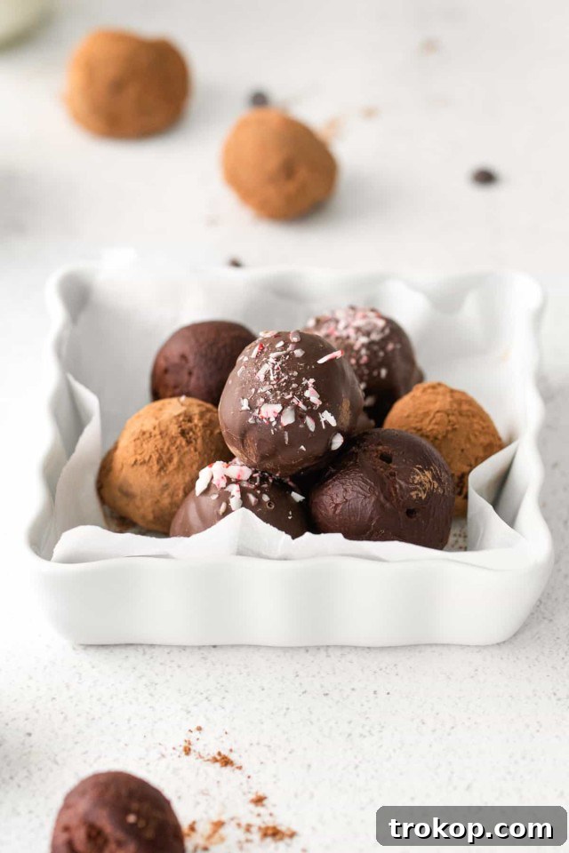 Boozy Dark Chocolate Peppermint Truffles