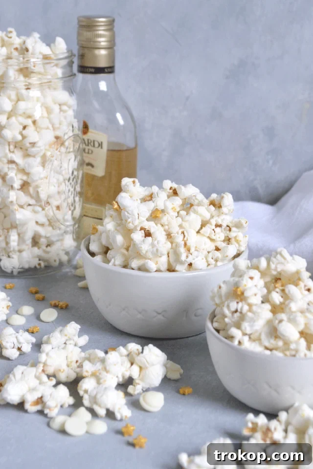 Boozy White Chocolate Covered Popcorn