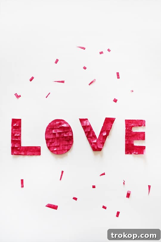 Step-by-step DIY fringed cake topper: shows a fringed cardstock square and the process of tracing and cutting out a letter 'L' from it.