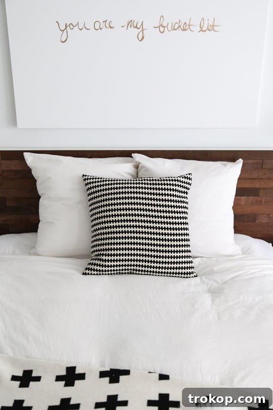 Chic and simple IKEA hack wooden headboard with Stikwood panels