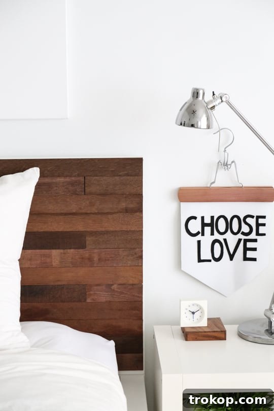 DIY IKEA hack wooden headboard with Stikwood