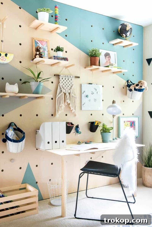 Oversized DIY Plywood Pegboard Wall