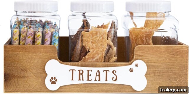 31 Pawsome Gift Ideas for Dog Owners 23 Dog Treats Container - Farmhouse Pet Treat Container for Dog and Cat, Airtight Dog Food Storage Container with 3 Jars, Decorative Dog Treat Jars for Kitchen Counter, Great Gift for Pet Owners