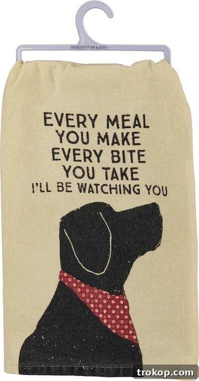 31 Pawsome Gift Ideas for Dog Owners 32 Primitives by Kathy Decorative Kitchen Towel, 28" x 28", Cream, Black for gifts for dog owners