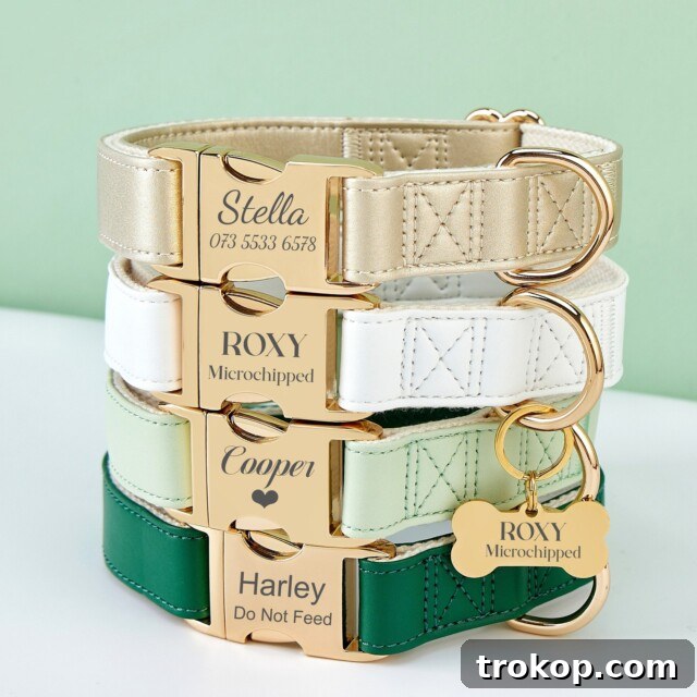 31 Pawsome Gift Ideas for Dog Owners 9 Leather Dog Collar & Lead,Handmade Solid Dog Collar Leash Set Green+Gold+White,Engraved Metal Buckle+Free Pet Name Tag,Wedding Puppy Gift for gifts for dog owners