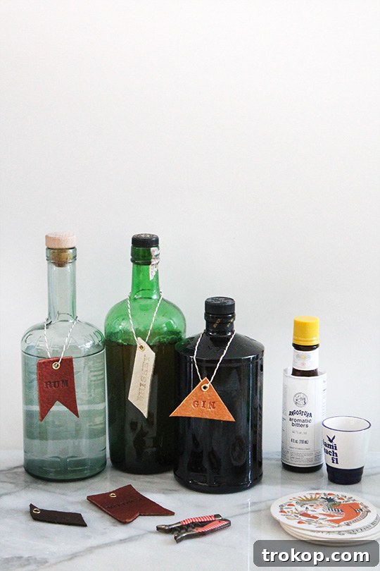 DIY leather bar and drink tags