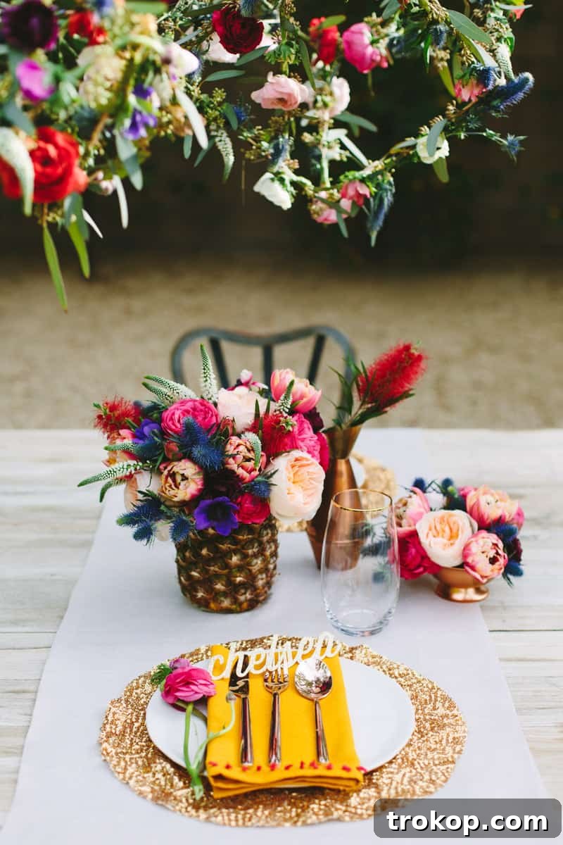 Palm Springs Petals: Desert Dining Dreams 2 A vibrant Palm Springs floral tablescape with modern glam touches