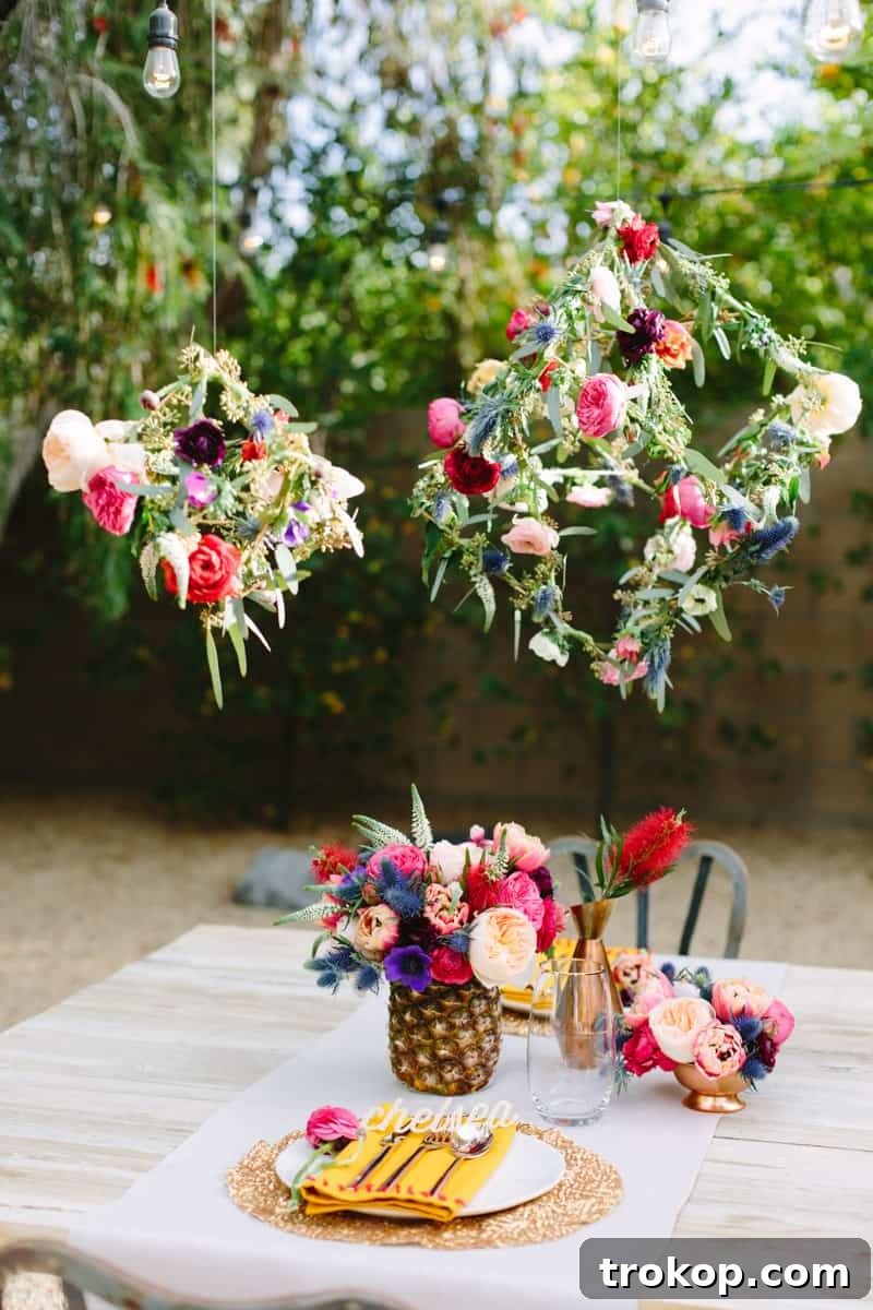 Palm Springs Petals: Desert Dining Dreams 3 Close-up of a stunning floral centerpiece on a Palm Springs inspired tablescape