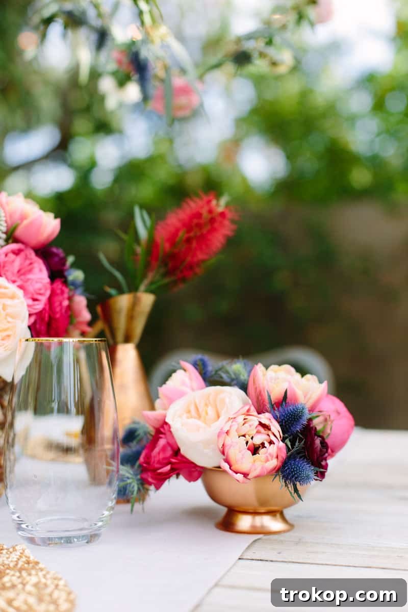 Palm Springs Petals: Desert Dining Dreams 7 A beautifully set Palm Springs tablescape with DIY sequin placemats and fresh flowers