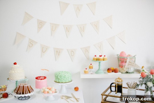 Bright Easter Sunday Dessert Table Inspiration 11 Easter dessert table overview with gold accents