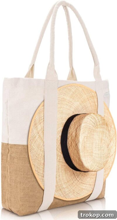 TRIBECA TRIBE Beach Bag - Large Woven Beach Tote Bag - Boho Chic Travel Tote Bag With Hat Holder Strap