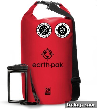 Earth Pak Waterproof Dry Bag - Roll Top Waterproof Backpack Sack Keeps Gear Dry for Kayaking, Beach, Rafting, Boating, Hiking, Camping and Fishing with.