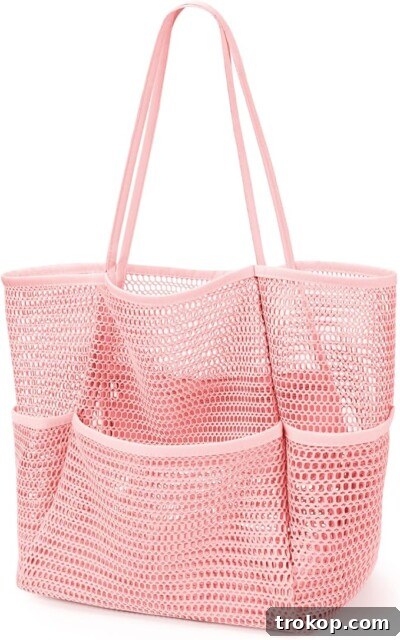 KPX Beach Bag with Mini Pocket, Beach Tote Bags for Women Large Foldable Mesh Swimming Pool Travel Bags - Sandproof