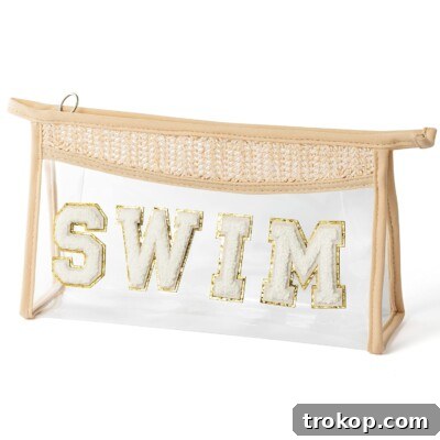 Boho Patch SWIM Makeup Bag Clear Toiletry Bag Varsity Letter Travel Cosmetic Bag Transparent Waterproof Snacks Bag Cute Zipper Makeup Pouch Gift for Women Girls for best beach bags