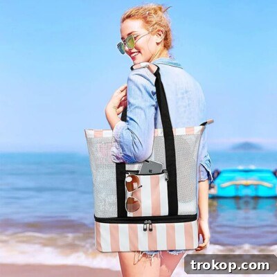 Bluboon Mesh Beach Tote Bag with Cooler Insulated Detachable Pool Bags for Women