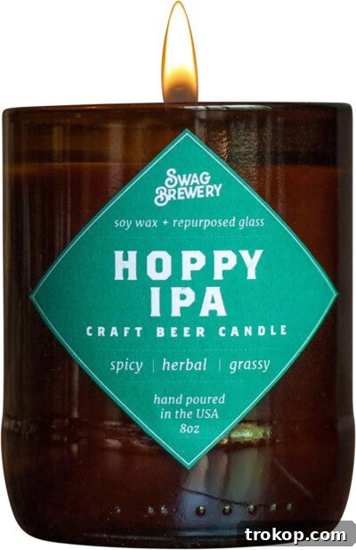 Hoppy IPA Brew Candle - Hand Poured in USA (Soy Wax) - Great Gift for Beer Lovers - for The Man Cave, Brewery, or Home (Made from Recycled Beer Bottles), Beer Gift, Guy Gift, Beer Bottle Candle for beer gifts for him