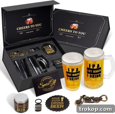 Beer Gifts for Men, Gift Basket for Beer Lovers, Gifts Box for Dad Husband Boyfriend Grandpa, Anniversary Wedding Birthday Gifts for Him incl. Beer Glass Bottle Opener Coaster Keychain